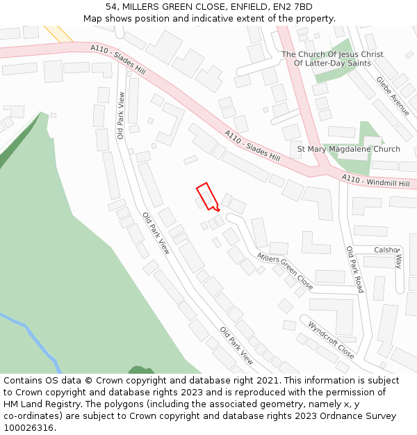 54, MILLERS GREEN CLOSE, ENFIELD, EN2 7BD: Location map and indicative extent of plot