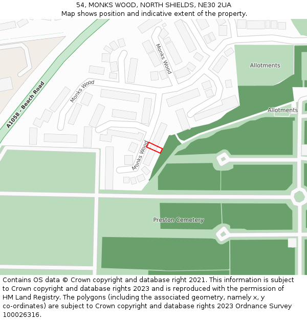 54, MONKS WOOD, NORTH SHIELDS, NE30 2UA: Location map and indicative extent of plot