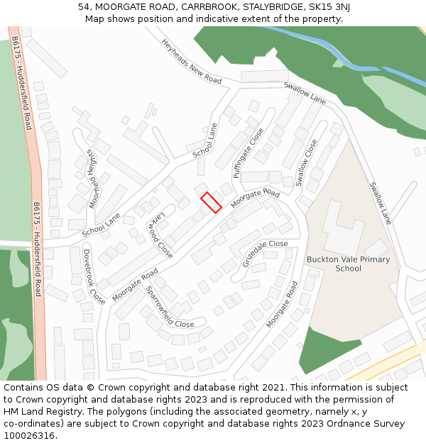 54, MOORGATE ROAD, CARRBROOK, STALYBRIDGE, SK15 3NJ: Location map and indicative extent of plot