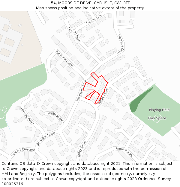 54, MOORSIDE DRIVE, CARLISLE, CA1 3TF: Location map and indicative extent of plot