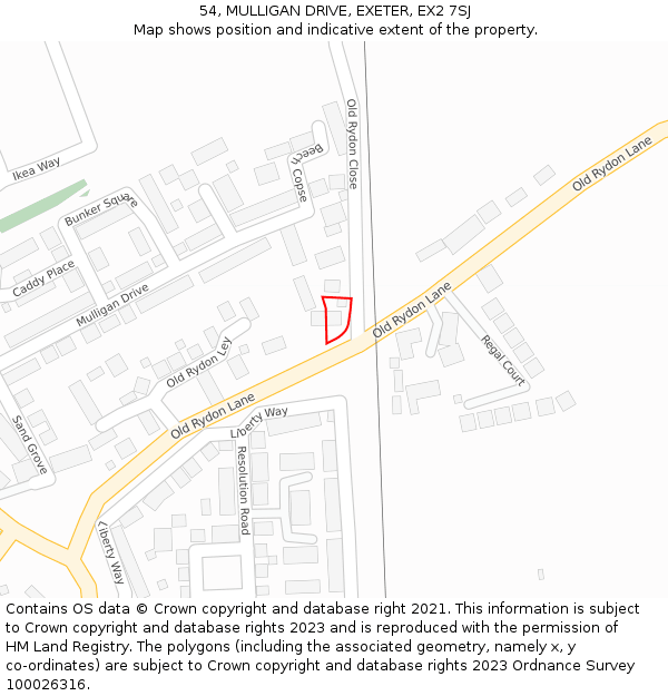 54, MULLIGAN DRIVE, EXETER, EX2 7SJ: Location map and indicative extent of plot