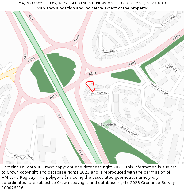 54, MURRAYFIELDS, WEST ALLOTMENT, NEWCASTLE UPON TYNE, NE27 0RD: Location map and indicative extent of plot