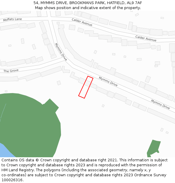 54, MYMMS DRIVE, BROOKMANS PARK, HATFIELD, AL9 7AF: Location map and indicative extent of plot