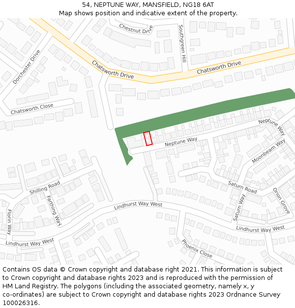 54, NEPTUNE WAY, MANSFIELD, NG18 6AT: Location map and indicative extent of plot