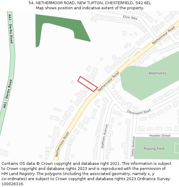 54, NETHERMOOR ROAD, NEW TUPTON, CHESTERFIELD, S42 6EL: Location map and indicative extent of plot