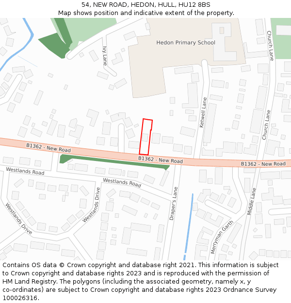 54, NEW ROAD, HEDON, HULL, HU12 8BS: Location map and indicative extent of plot