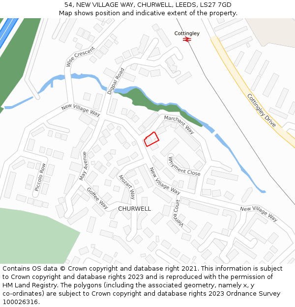 54, NEW VILLAGE WAY, CHURWELL, LEEDS, LS27 7GD: Location map and indicative extent of plot