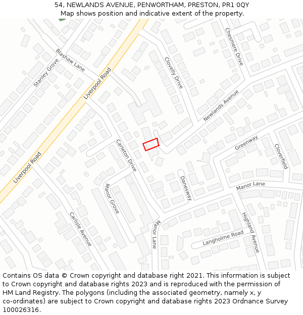 54, NEWLANDS AVENUE, PENWORTHAM, PRESTON, PR1 0QY: Location map and indicative extent of plot