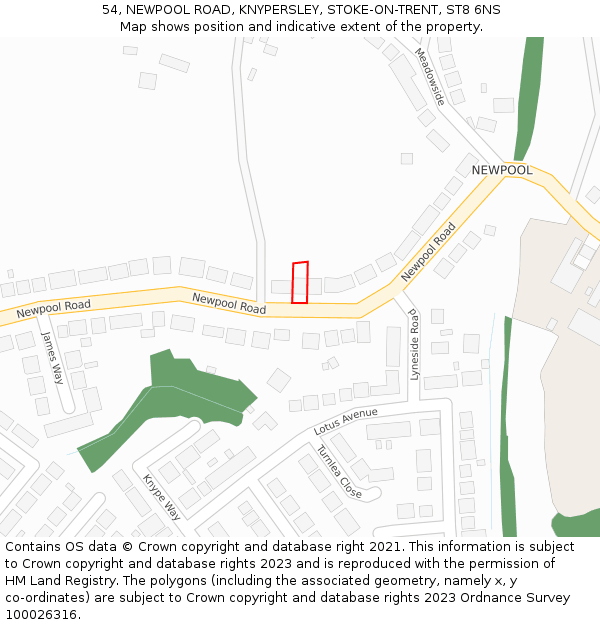 54, NEWPOOL ROAD, KNYPERSLEY, STOKE-ON-TRENT, ST8 6NS: Location map and indicative extent of plot