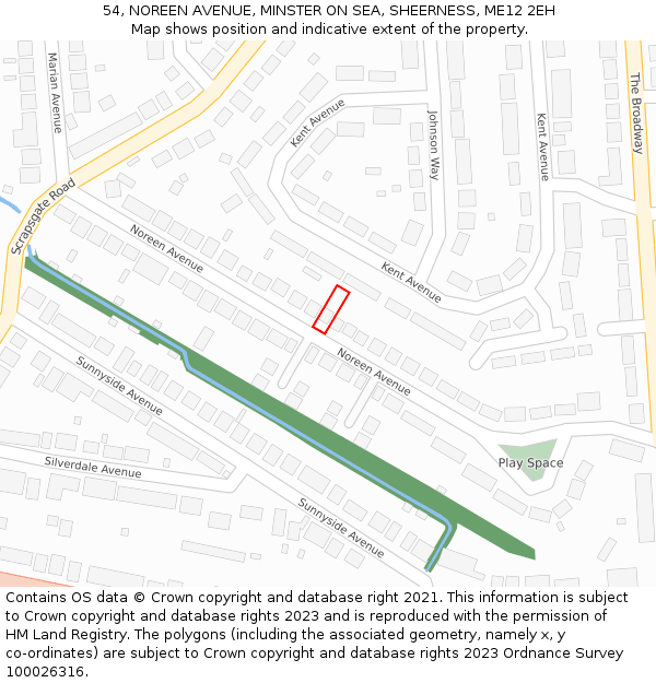 54, NOREEN AVENUE, MINSTER ON SEA, SHEERNESS, ME12 2EH: Location map and indicative extent of plot