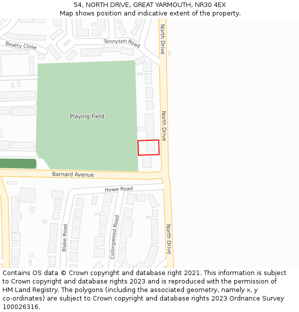 54, NORTH DRIVE, GREAT YARMOUTH, NR30 4EX: Location map and indicative extent of plot