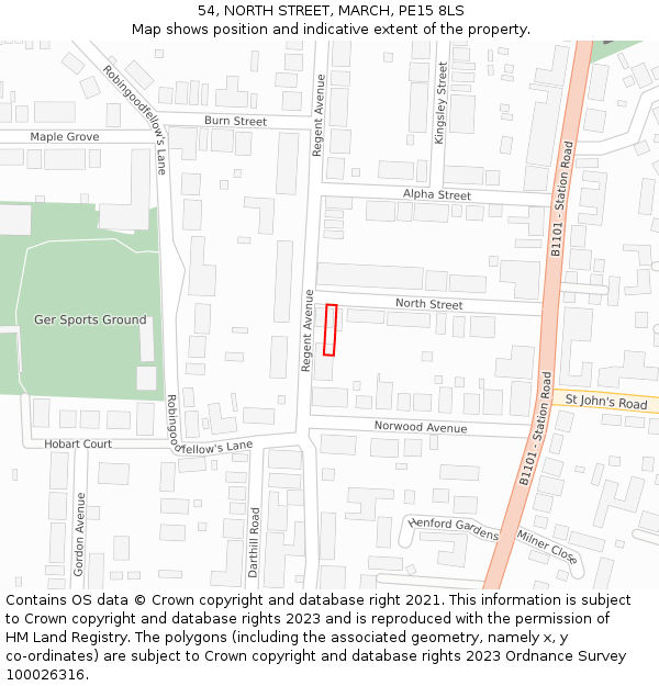 54, NORTH STREET, MARCH, PE15 8LS: Location map and indicative extent of plot