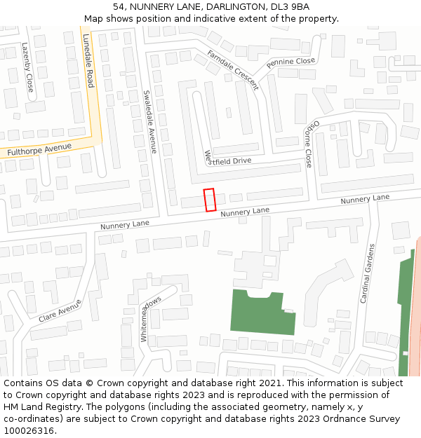 54, NUNNERY LANE, DARLINGTON, DL3 9BA: Location map and indicative extent of plot