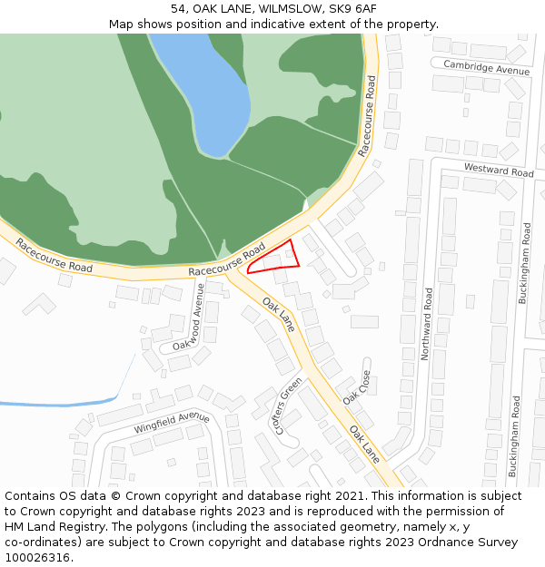 54, OAK LANE, WILMSLOW, SK9 6AF: Location map and indicative extent of plot