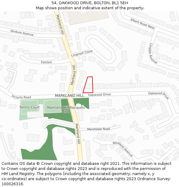 54, OAKWOOD DRIVE, BOLTON, BL1 5EH: Location map and indicative extent of plot