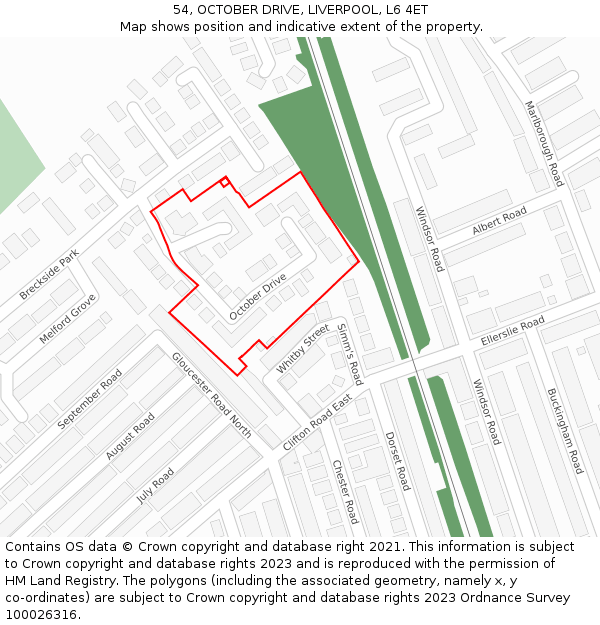 54, OCTOBER DRIVE, LIVERPOOL, L6 4ET: Location map and indicative extent of plot