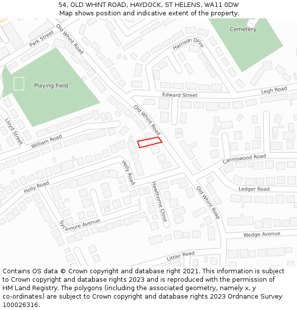 54, OLD WHINT ROAD, HAYDOCK, ST HELENS, WA11 0DW: Location map and indicative extent of plot