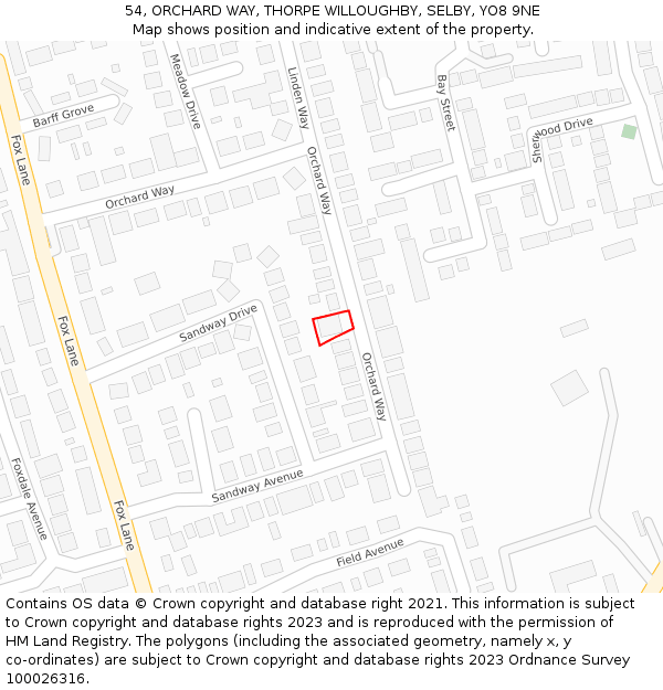 54, ORCHARD WAY, THORPE WILLOUGHBY, SELBY, YO8 9NE: Location map and indicative extent of plot