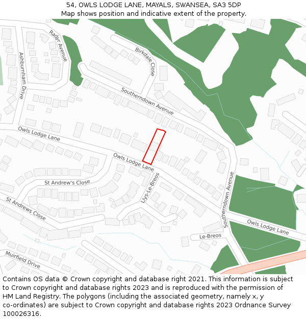 54, OWLS LODGE LANE, MAYALS, SWANSEA, SA3 5DP: Location map and indicative extent of plot