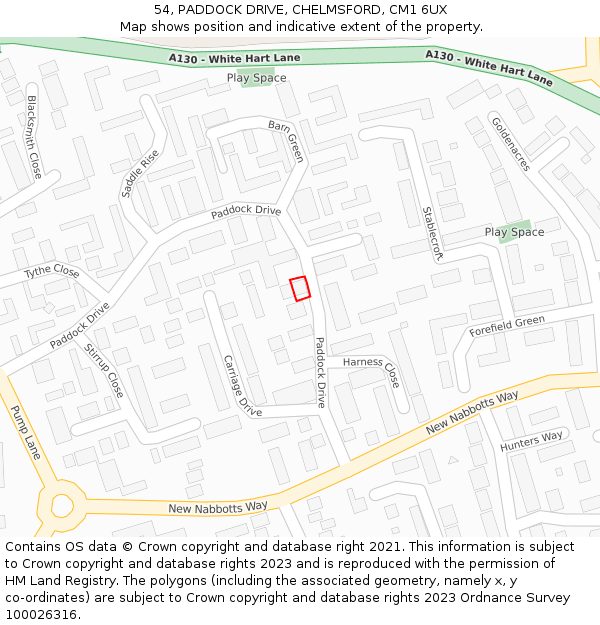 54, PADDOCK DRIVE, CHELMSFORD, CM1 6UX: Location map and indicative extent of plot