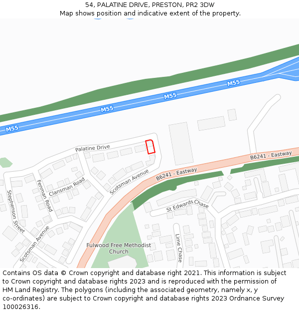 54, PALATINE DRIVE, PRESTON, PR2 3DW: Location map and indicative extent of plot