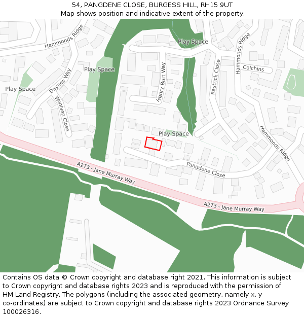 54, PANGDENE CLOSE, BURGESS HILL, RH15 9UT: Location map and indicative extent of plot