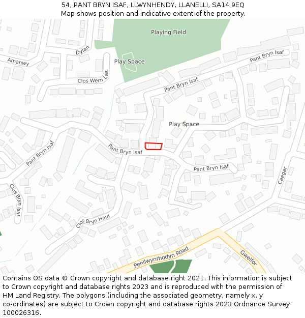 54, PANT BRYN ISAF, LLWYNHENDY, LLANELLI, SA14 9EQ: Location map and indicative extent of plot