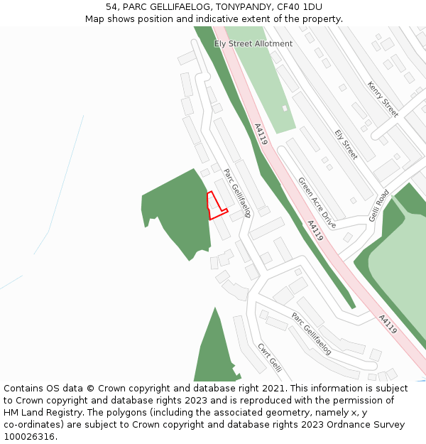 54, PARC GELLIFAELOG, TONYPANDY, CF40 1DU: Location map and indicative extent of plot