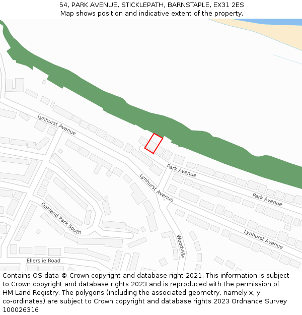 54, PARK AVENUE, STICKLEPATH, BARNSTAPLE, EX31 2ES: Location map and indicative extent of plot