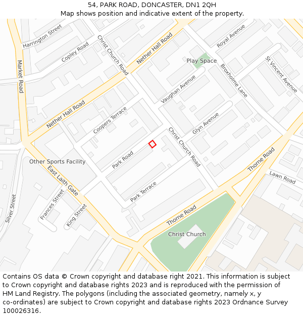 54, PARK ROAD, DONCASTER, DN1 2QH: Location map and indicative extent of plot