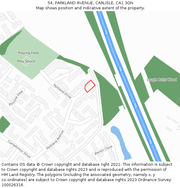 54, PARKLAND AVENUE, CARLISLE, CA1 3GN: Location map and indicative extent of plot