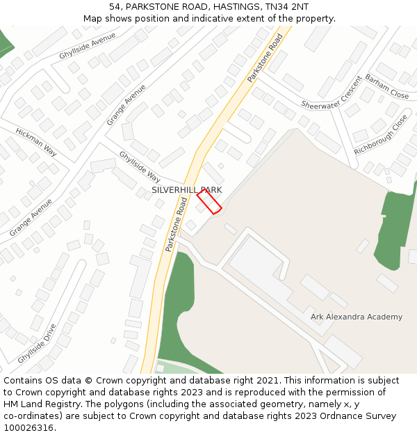 54, PARKSTONE ROAD, HASTINGS, TN34 2NT: Location map and indicative extent of plot