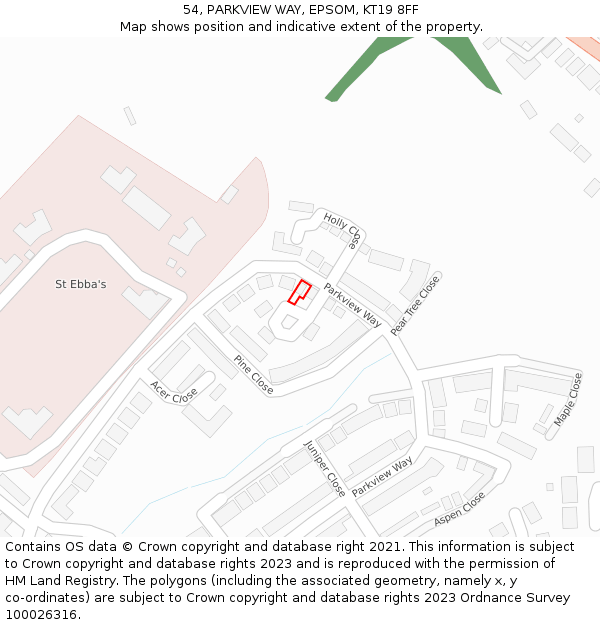 54, PARKVIEW WAY, EPSOM, KT19 8FF: Location map and indicative extent of plot
