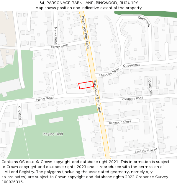 54, PARSONAGE BARN LANE, RINGWOOD, BH24 1PY: Location map and indicative extent of plot