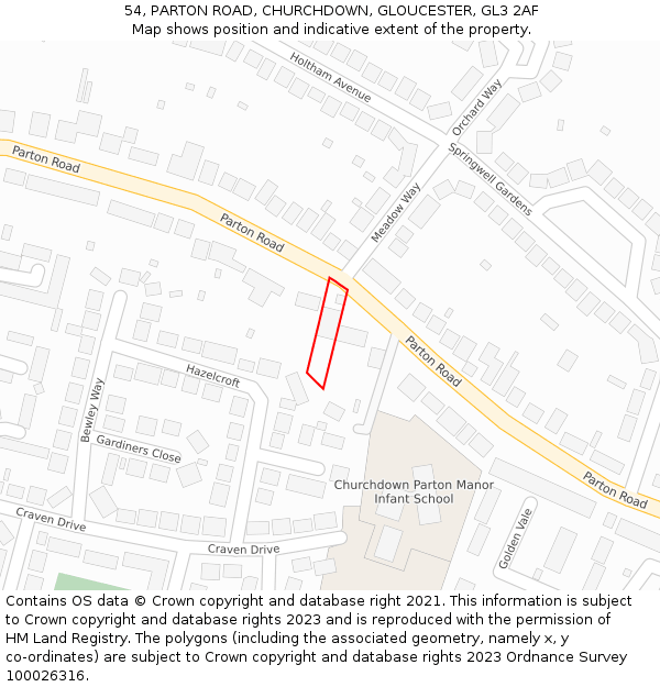 54, PARTON ROAD, CHURCHDOWN, GLOUCESTER, GL3 2AF: Location map and indicative extent of plot