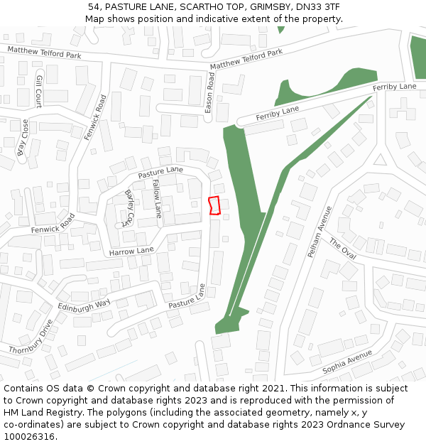 54, PASTURE LANE, SCARTHO TOP, GRIMSBY, DN33 3TF: Location map and indicative extent of plot