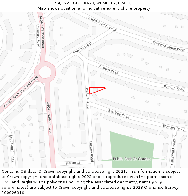 54, PASTURE ROAD, WEMBLEY, HA0 3JP: Location map and indicative extent of plot