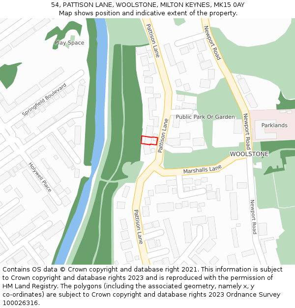 54, PATTISON LANE, WOOLSTONE, MILTON KEYNES, MK15 0AY: Location map and indicative extent of plot