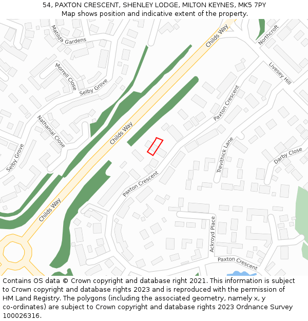 54, PAXTON CRESCENT, SHENLEY LODGE, MILTON KEYNES, MK5 7PY: Location map and indicative extent of plot