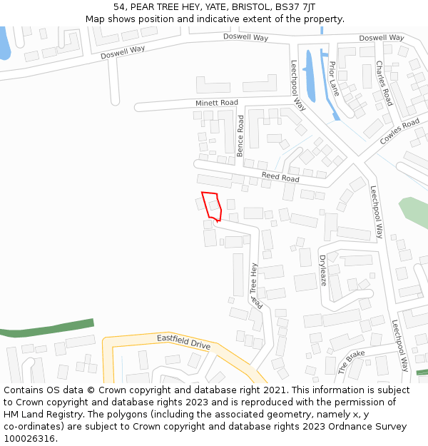 54, PEAR TREE HEY, YATE, BRISTOL, BS37 7JT: Location map and indicative extent of plot