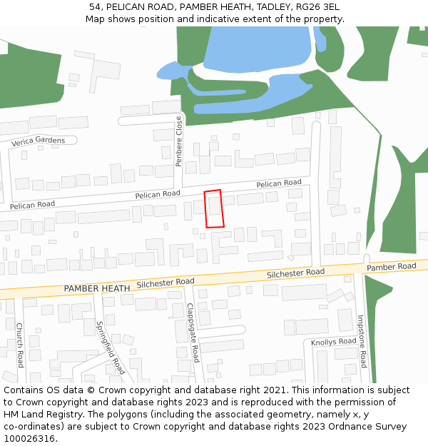 54, PELICAN ROAD, PAMBER HEATH, TADLEY, RG26 3EL: Location map and indicative extent of plot