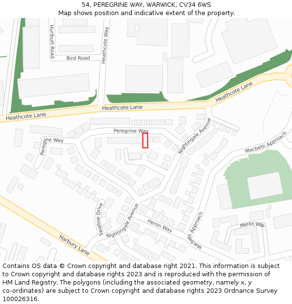 54, PEREGRINE WAY, WARWICK, CV34 6WS: Location map and indicative extent of plot