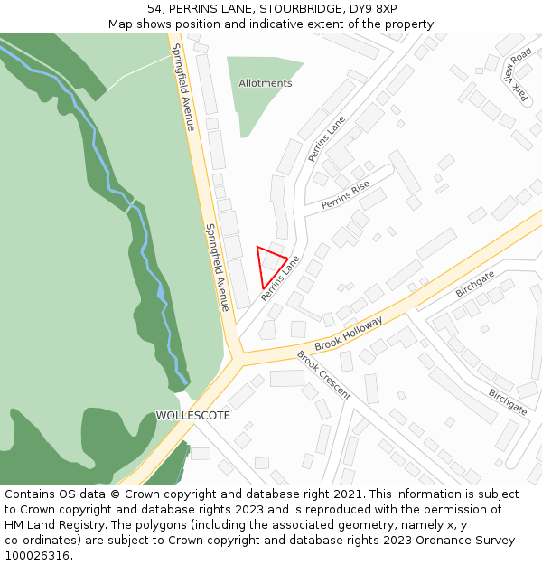 54, PERRINS LANE, STOURBRIDGE, DY9 8XP: Location map and indicative extent of plot