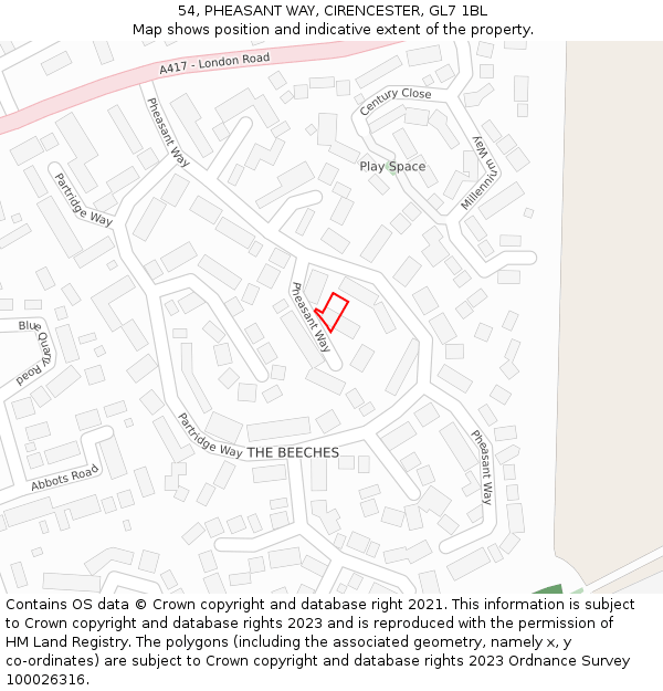 54, PHEASANT WAY, CIRENCESTER, GL7 1BL: Location map and indicative extent of plot