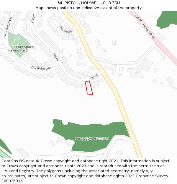 54, PISTYLL, HOLYWELL, CH8 7SH: Location map and indicative extent of plot