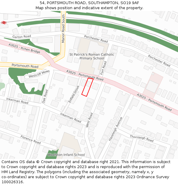 54, PORTSMOUTH ROAD, SOUTHAMPTON, SO19 9AF: Location map and indicative extent of plot