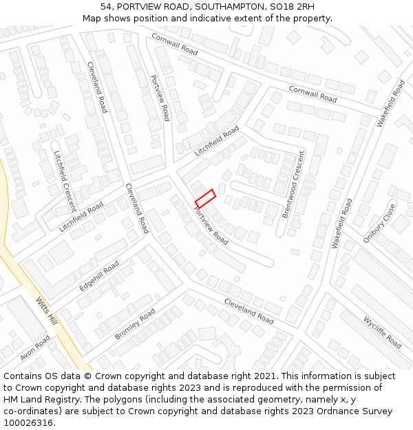 54, PORTVIEW ROAD, SOUTHAMPTON, SO18 2RH: Location map and indicative extent of plot