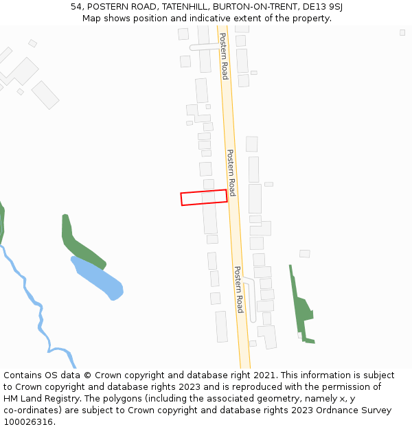 54, POSTERN ROAD, TATENHILL, BURTON-ON-TRENT, DE13 9SJ: Location map and indicative extent of plot