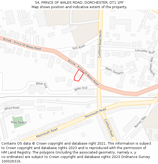 54, PRINCE OF WALES ROAD, DORCHESTER, DT1 1PP: Location map and indicative extent of plot