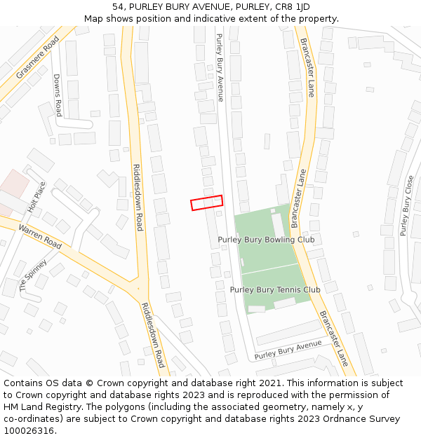 54, PURLEY BURY AVENUE, PURLEY, CR8 1JD: Location map and indicative extent of plot